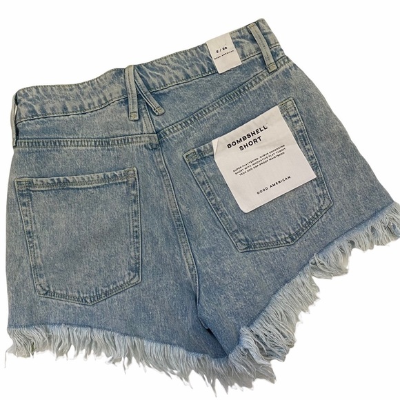 Good American Pants - Good American Bombshell Long Fray Shorts Blue 687